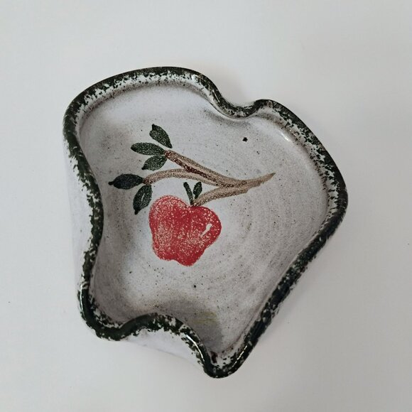 Owens Pottery Soap Dish, Seagrove NC, Ceramic Apple Leaf Trinket Tray, Vintage - Picture 7 of 7